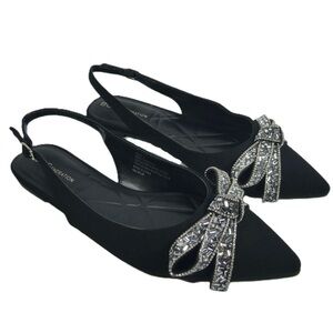 BCBGeneration Black Flats with Silver Bow